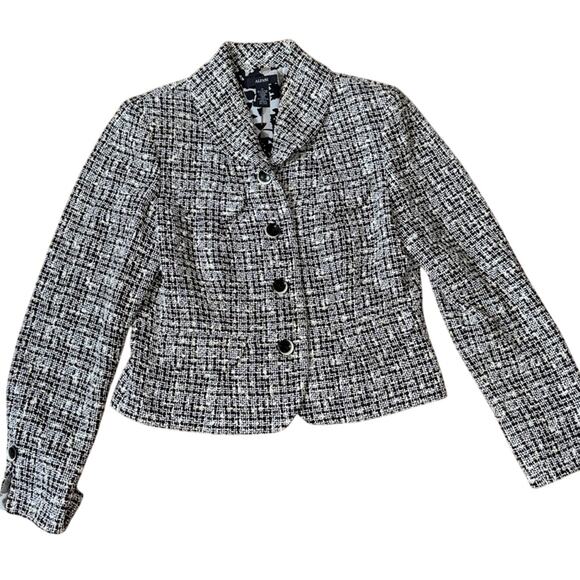 Alfani Tweed Button Down Blazer Black White Floral Lined Size - Picture 2 of 6